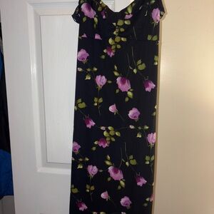 Floral Black Dress with Pink and Green Accents